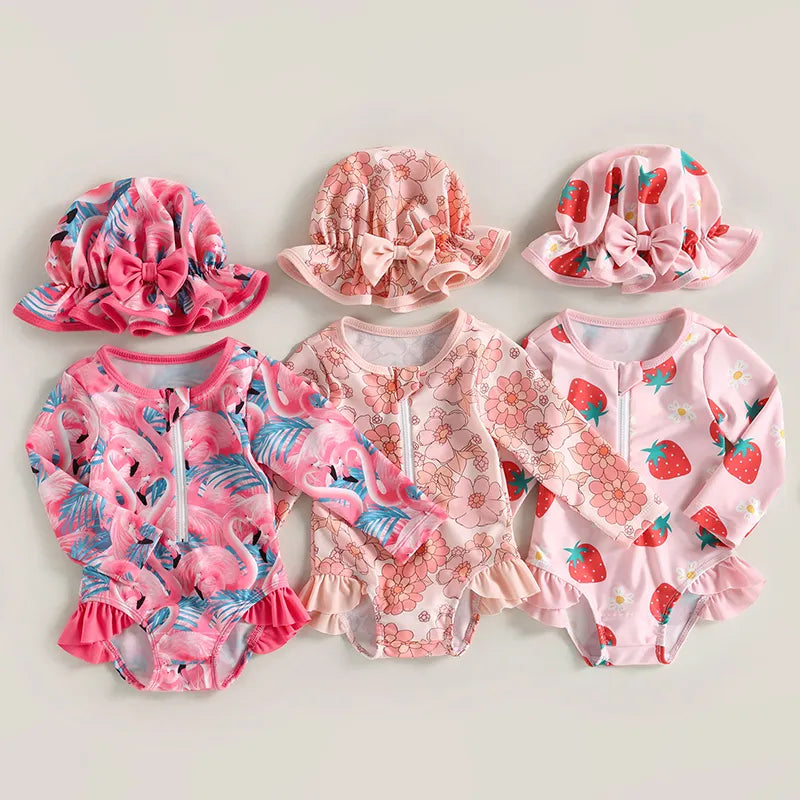 Baby Girl 2 Pcs Long Sleeve Cute Swimwear Set