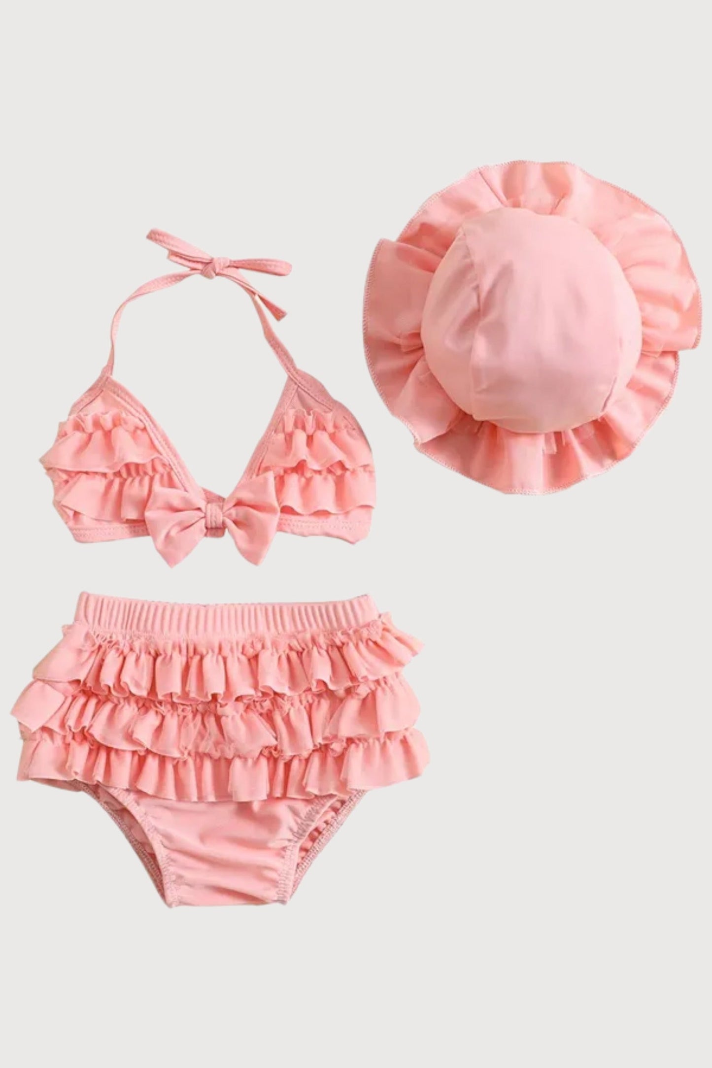 Baby Girls Cute Frill Swimsuit With Hat