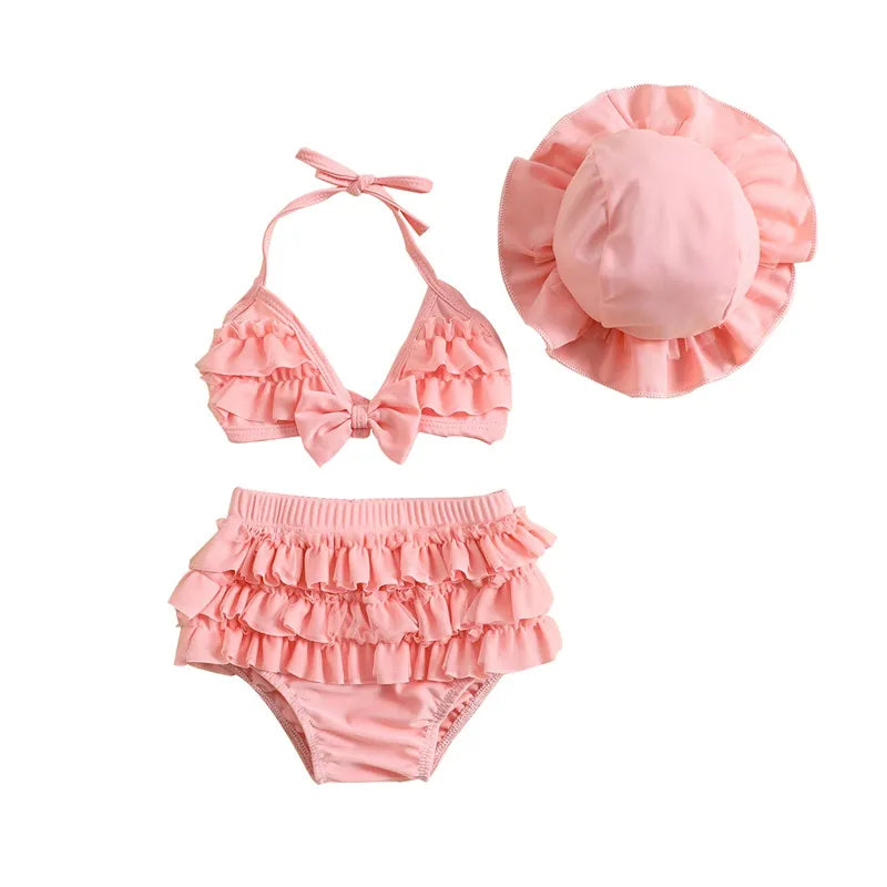Baby Girls Cute Frill Swimsuit With Hat
