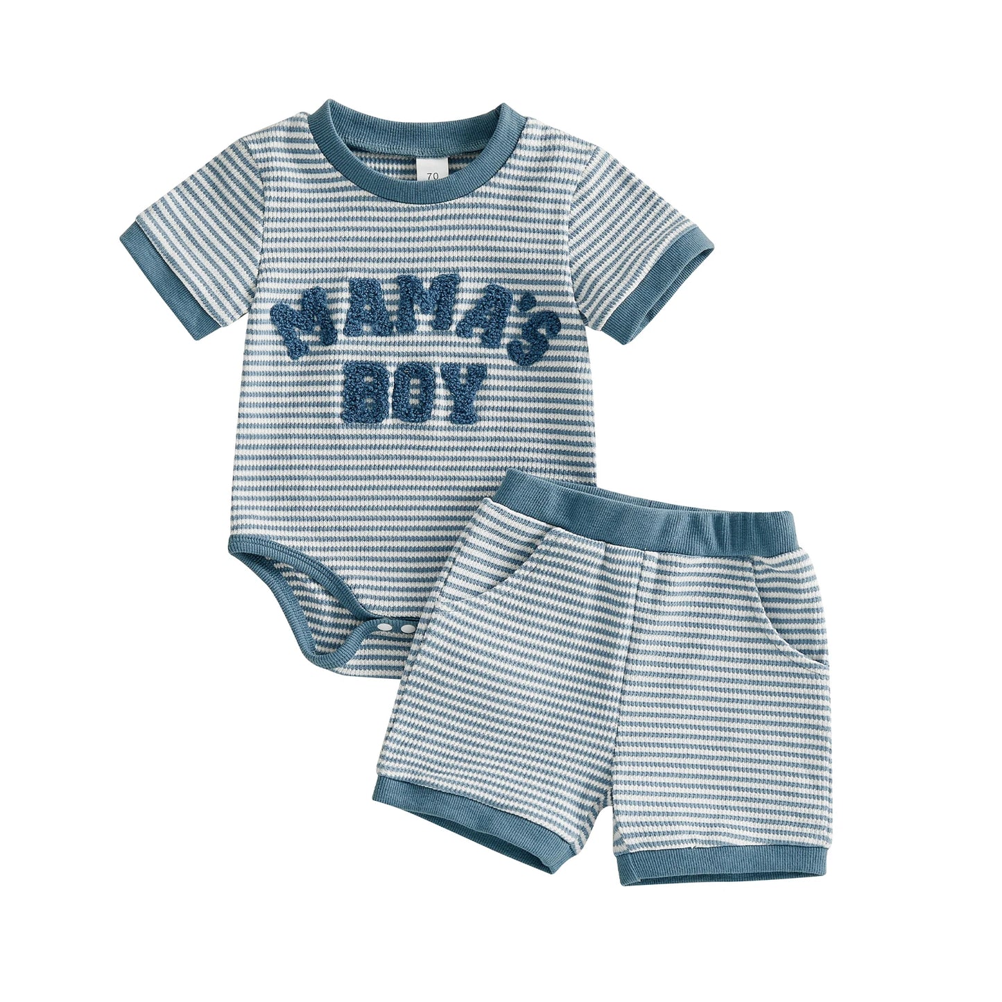 Baby Boys 2Pcs Mama's Boy Summer Set Striped Letter Embroidery Short Sleeve Romper and Shorts 2 Piece Outfit