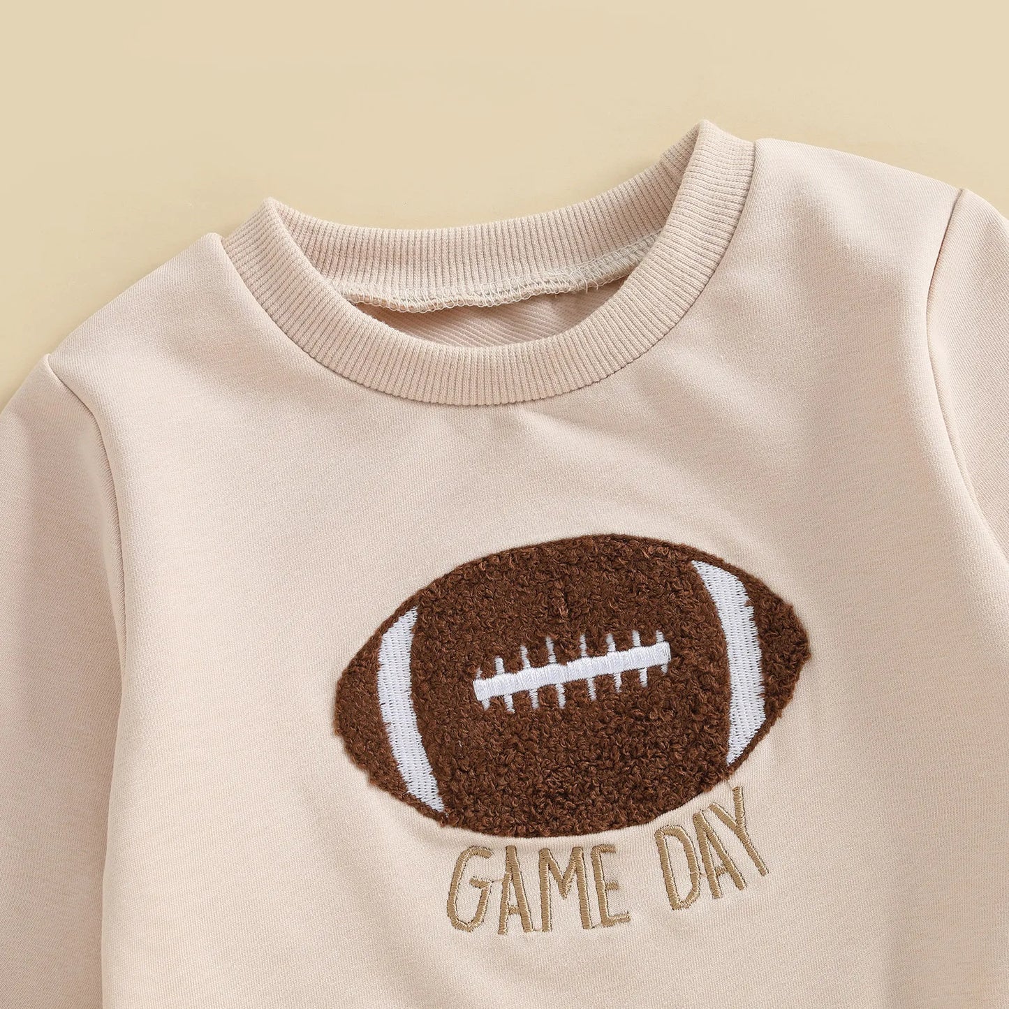 Baby Toddler Boys 2Pcs Game Day Fall Set Long Sleeve Football Embroidery Pullover Top and Pumpkin Print Pants Outfit