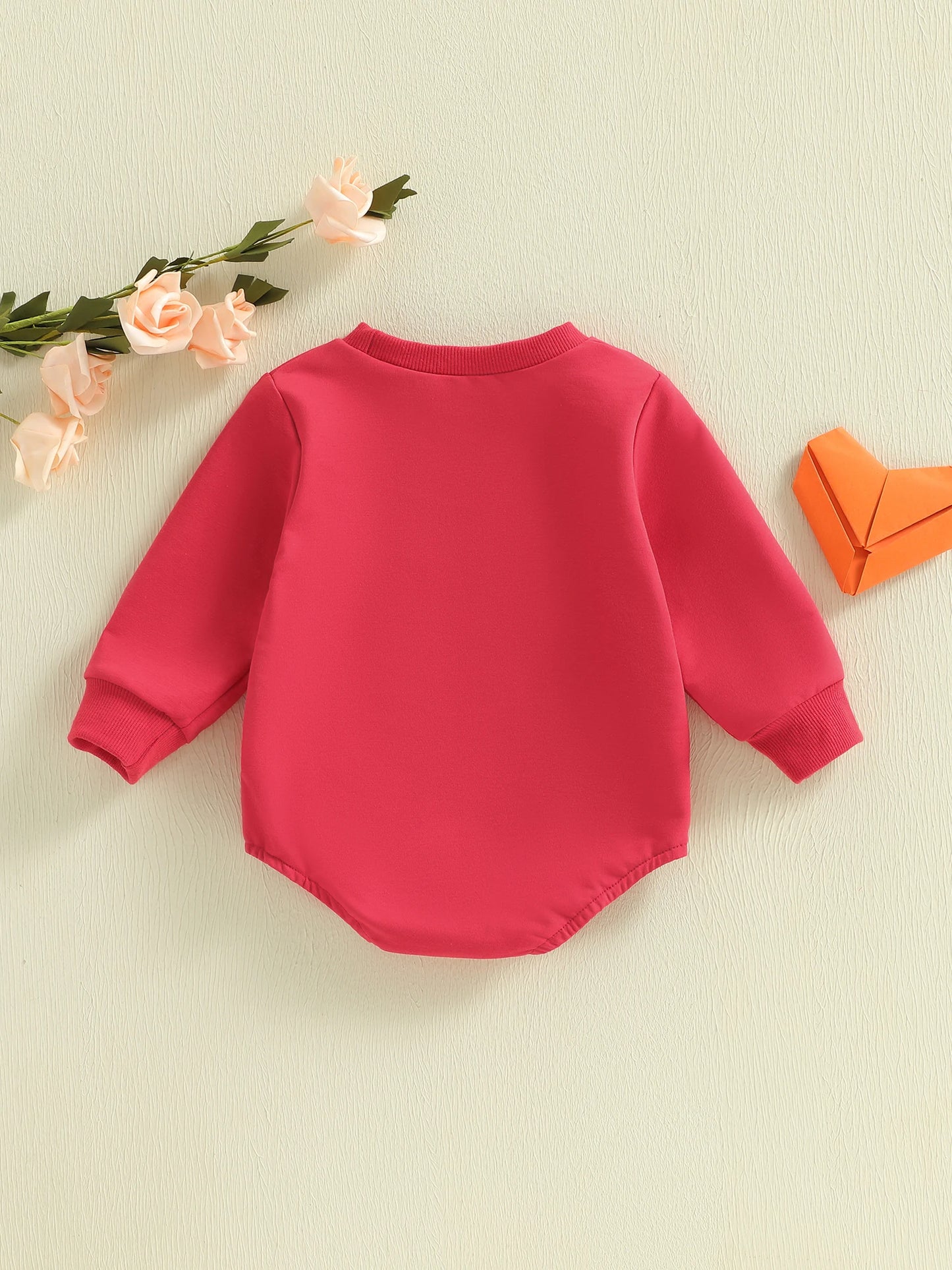 Baby Boys Girls Valentine's Day Bubble Romper Cute Fashionable Letters Love Heart Embroidery Long Sleeve Jumpsuit