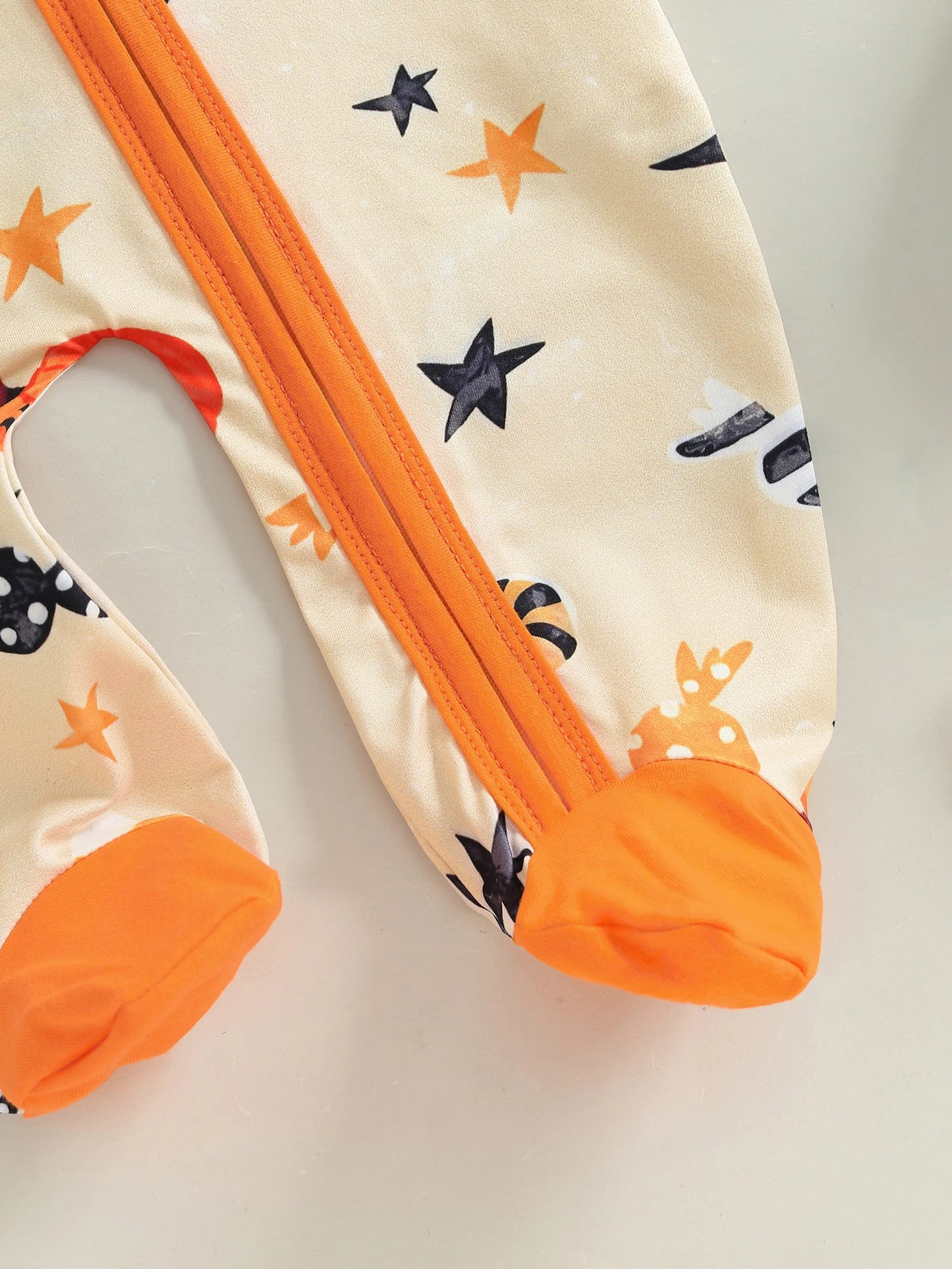 Baby Boys Girls 2Pcs Halloween Outfit Pumpkin Long Sleeve Zip-up Footed Zipper Romper and Knot Hat Fall Set