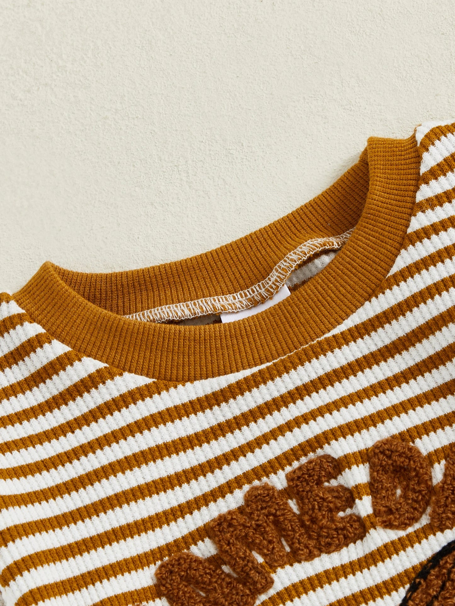 Baby Toddler Girls 2Pcs Game Day Fall Outfits Letter Bow Embroidered Striped Crew Neck Long Sleeve Top with Jogger Pants 2Pcs Set