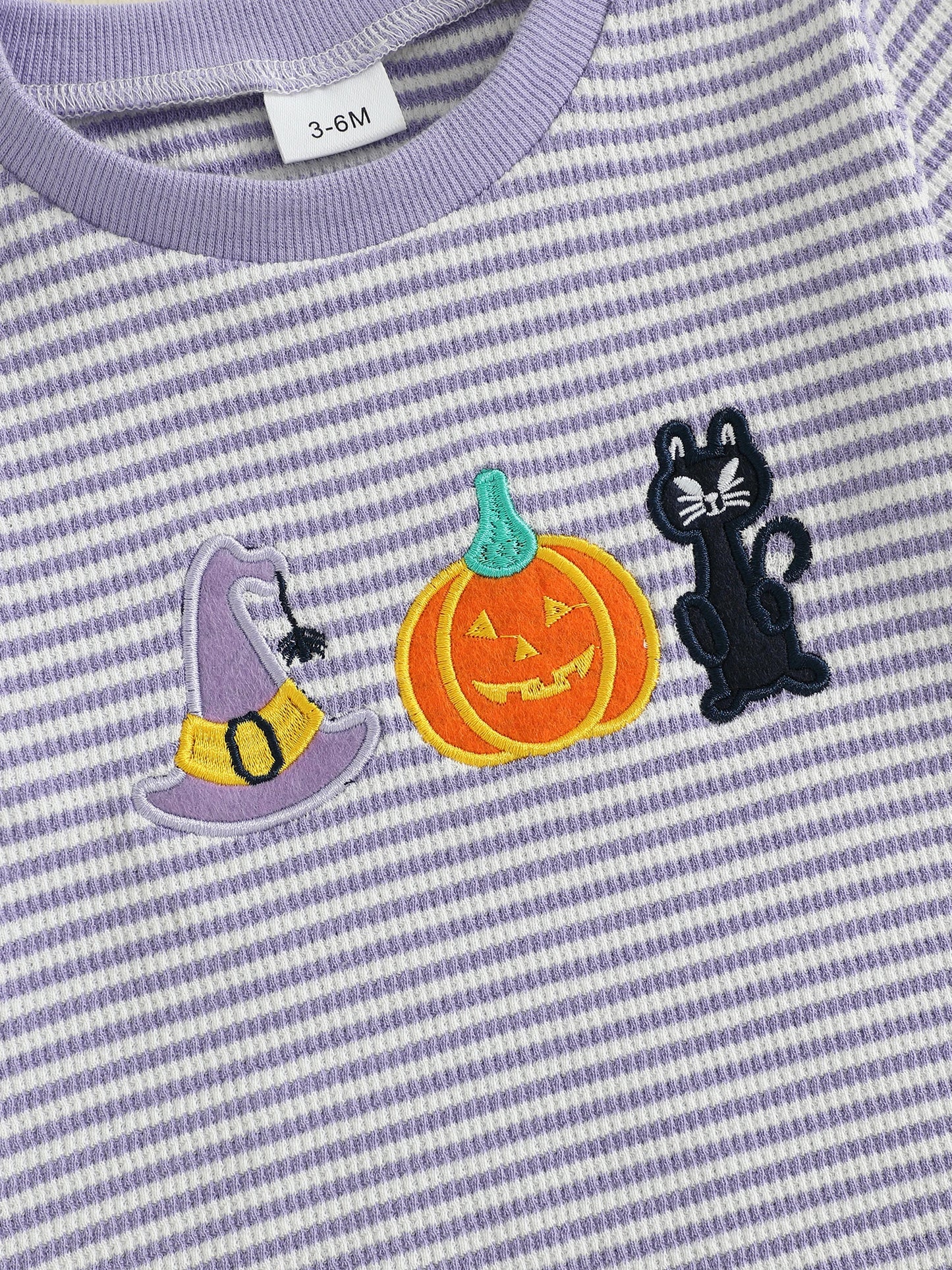 Baby Girls Boys Halloween Romper Long Sleeve Crew Neck Pumpkin Ghost Embroidery Bodysuit Fall