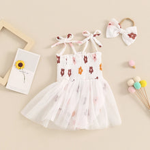 Load image into Gallery viewer, Baby Girl 2Pcs Bodysuit Dress Flower Print Sleeveless Tank Top Tie Mesh Tulle Skirt Tutu Hem Infant Summer Jumpsuit Romper with Hair Tie Bow
