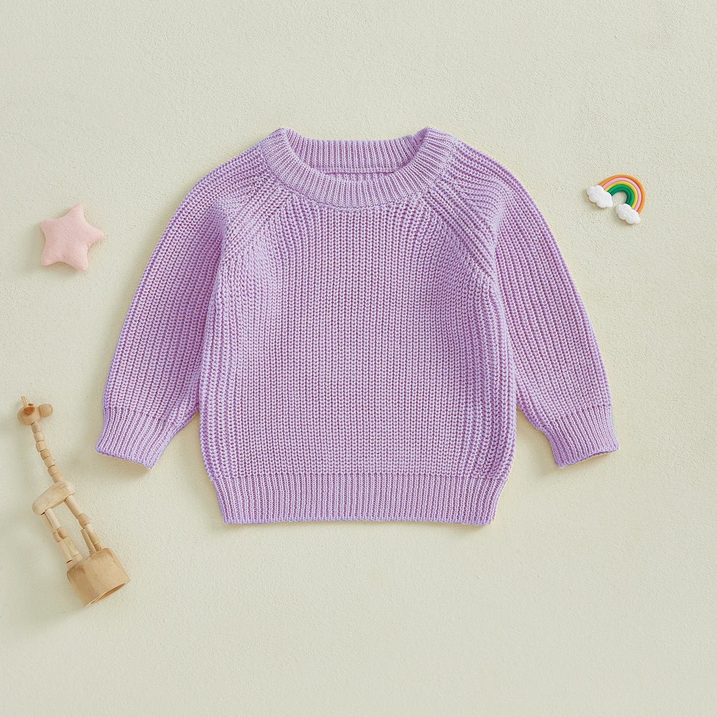 Baby Toddler Boys Girls Knit Sweater Long Sleeve Round Neck Solid Color Pullover Fall Top
