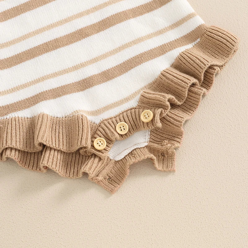 Baby Girls Summer Romper Sleeveless Tank Bow Strap Ruffle Striped Ribbed Jumpsuit Playsuit