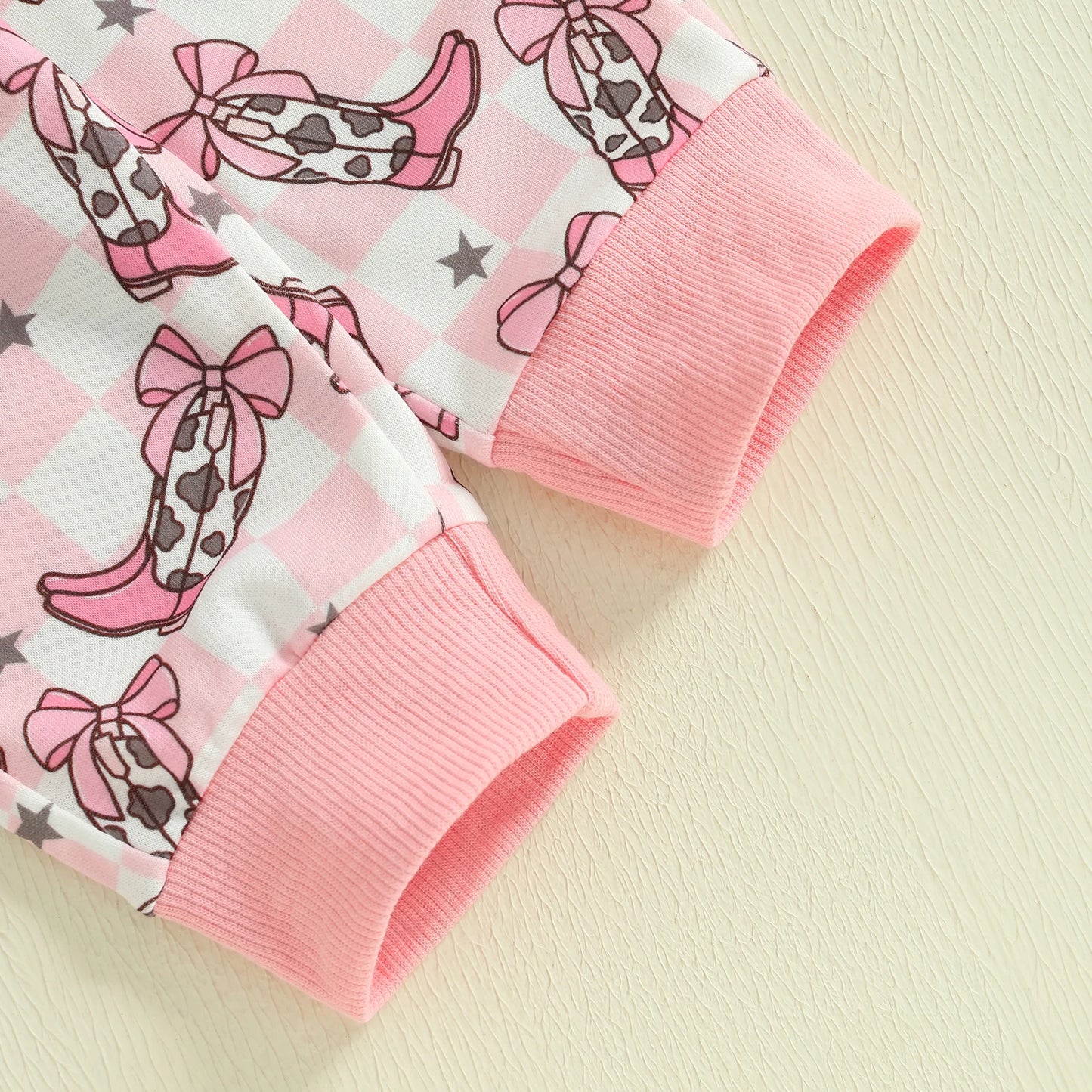 Baby Toddler Girls 2Pcs Western Outfit Boot Plaid Print Long Sleeve Top and Elastic Pants Jogger Set