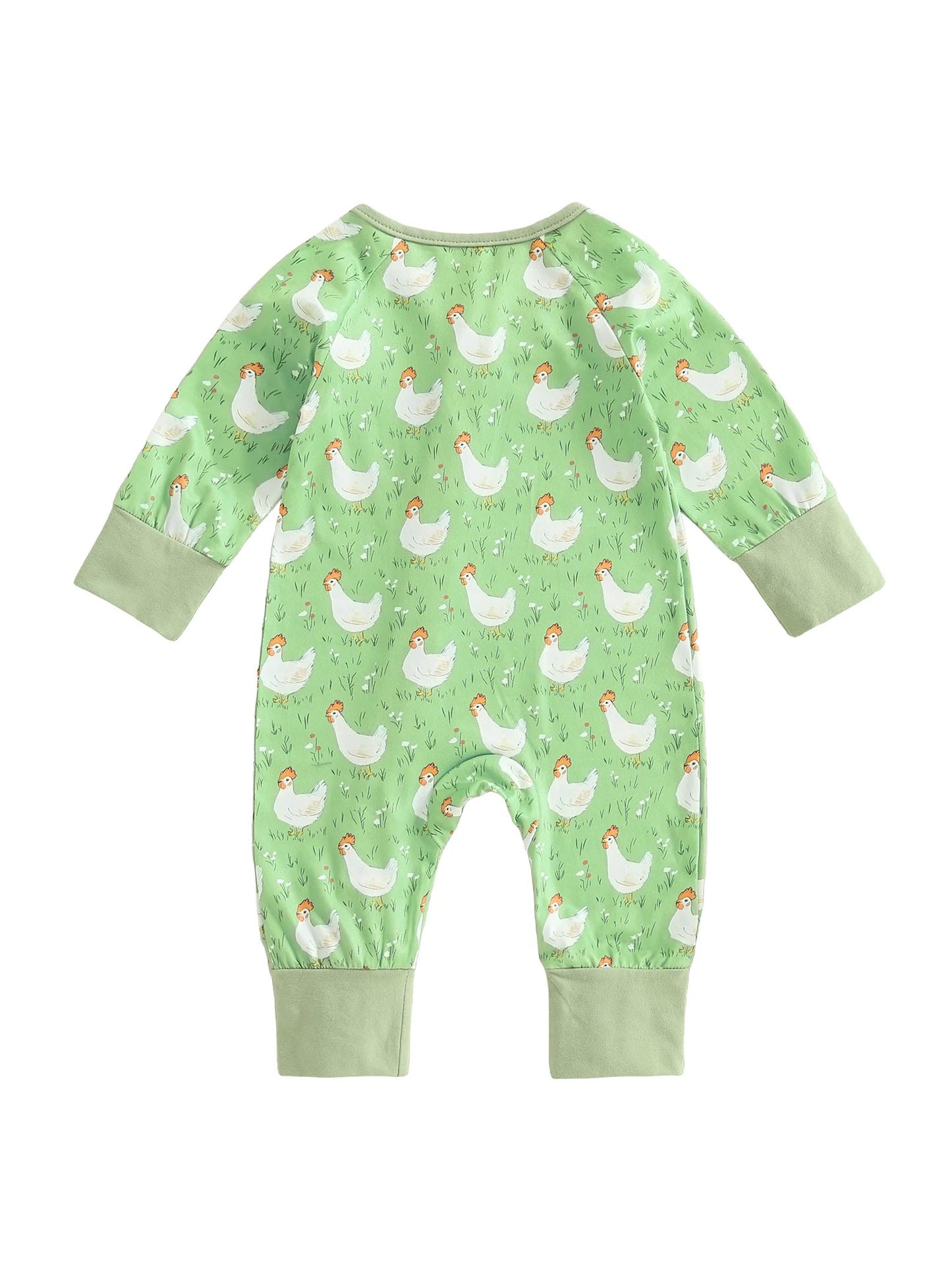 Baby Girl Boy Chicken Print Jumpsuit Long Sleeve Round Neck Zipper Romper
