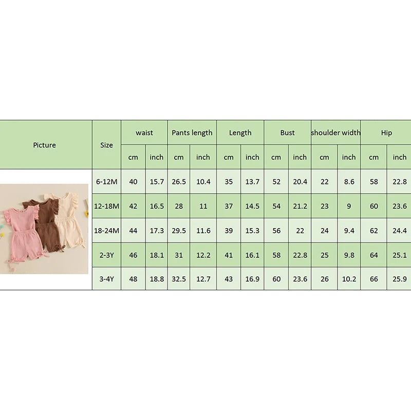 Baby Toddler Girls 2Pcs Summer Outfit Solid Color Short Frill Sleeve Round Neck Top + Elastic Waist Tie Shorts Set
