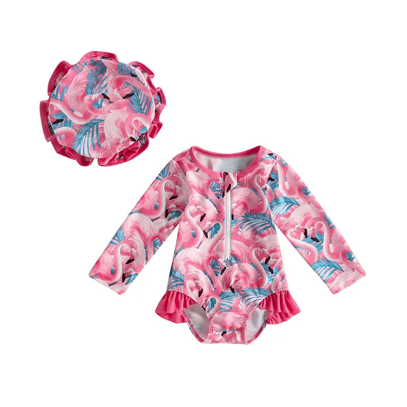 Baby Girl 2 Pcs Long Sleeve Cute Swimwear Set
