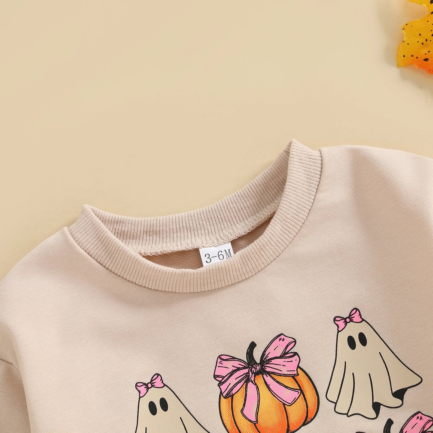 Baby Girl Halloween Bodysuit Long Sleeve Bow Ghost Pumpkin Print Bubble Romper Fall Playsuit