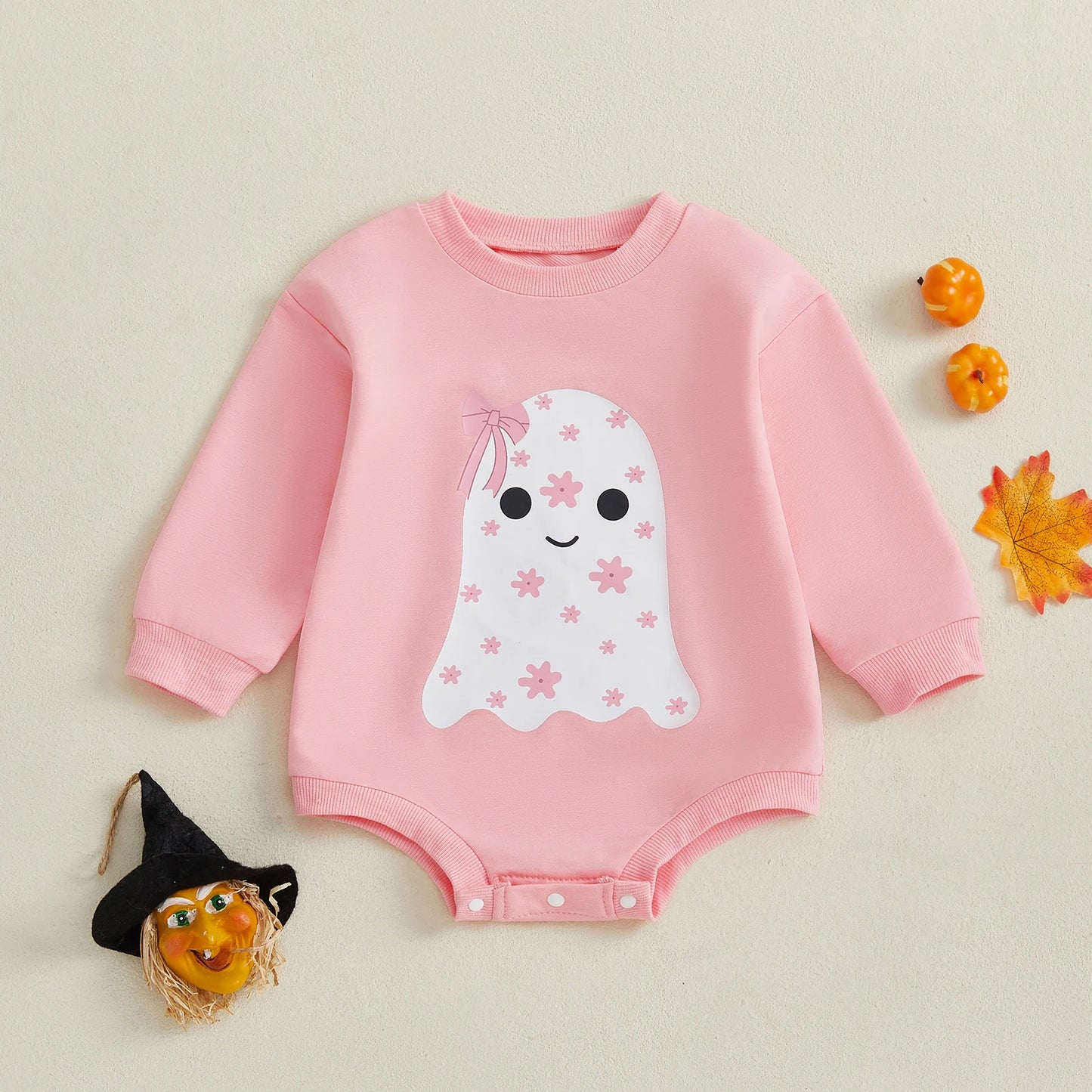 Newborn Baby Girls Halloween Sweatshirt Romper Casual Ghost Print Long Sleeve Jumpsuits Infant Fashion Clothes