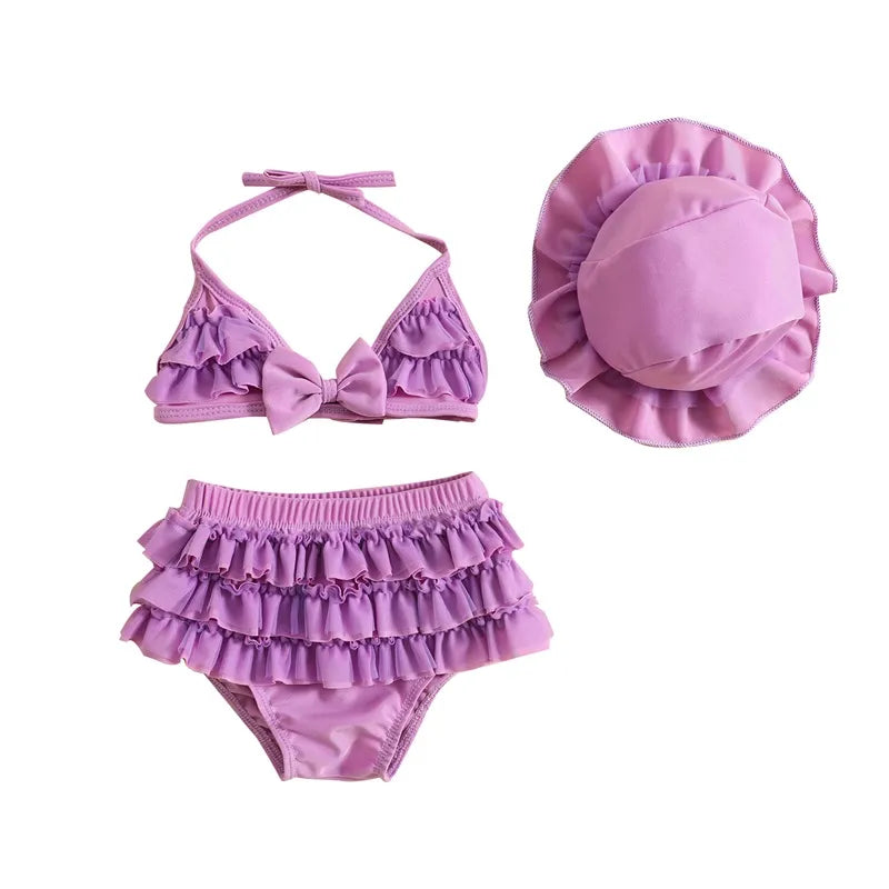 Baby Girls Cute Frill Swimsuit With Hat