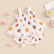 Load image into Gallery viewer, Baby Girl 2Pcs Summer Clothes Set Sleeveless Shirred Ruffled Floral Flower Print Tank Top Frill Trim Shorts Outfits
