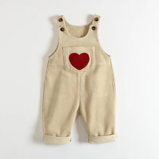 Corduroy Heart Print Jumpsuit Romper