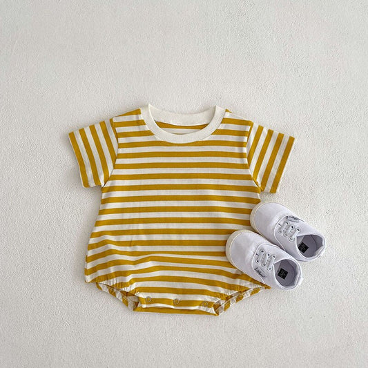 Striped Boys One Piece Short Sleeve Bodysuit Romper