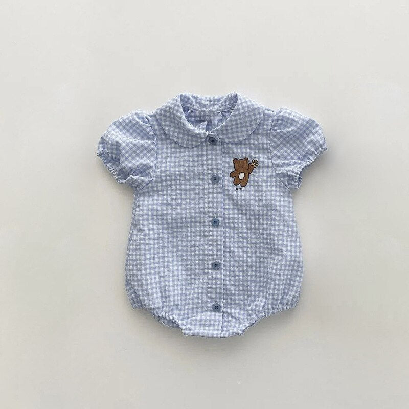 Puff Sleeve Embroidery One Piece Girl Bodysuit Romper