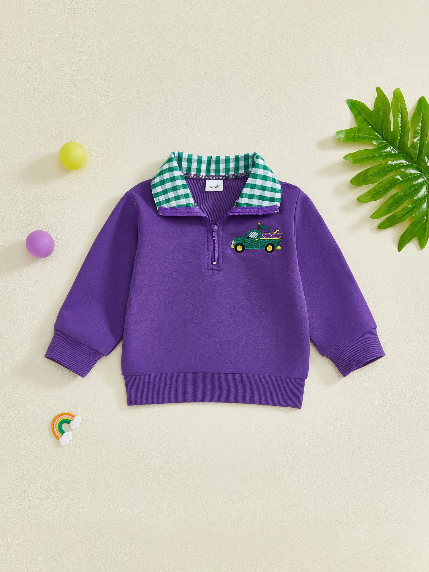 Baby Toddler Boys Collared Top Fashionable Cute Mardi Gras Mask Embroidery Long Sleeve Pullover