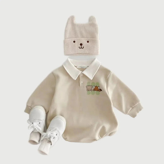 Long Sleeve Turn-Down Collar Bodysuit Romper