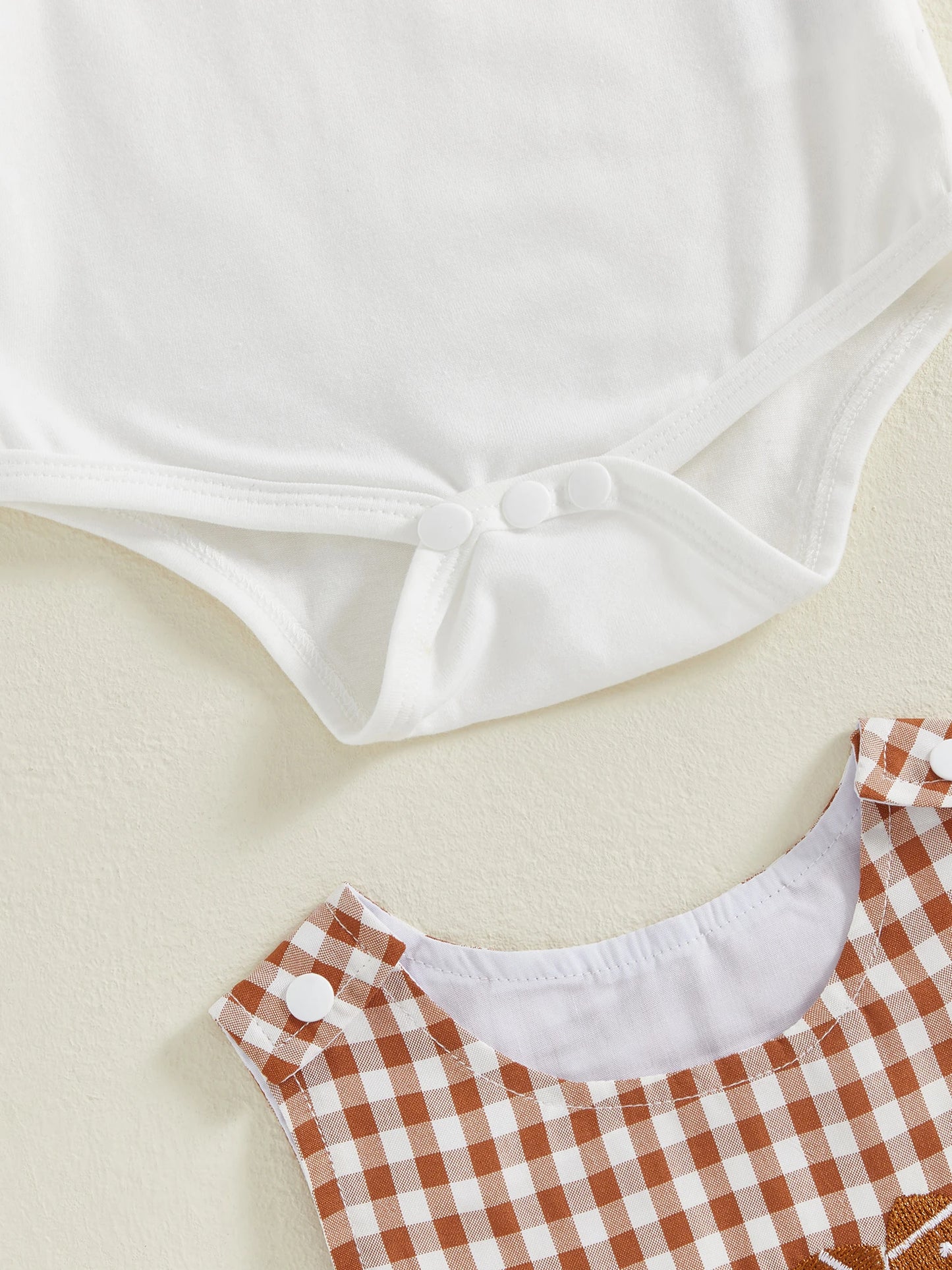 Baby Boy 2Pcs Fall Outfit Crew Neck Long Sleeve Romper and Truck Football Embroidery Plaid Overall Pants Set