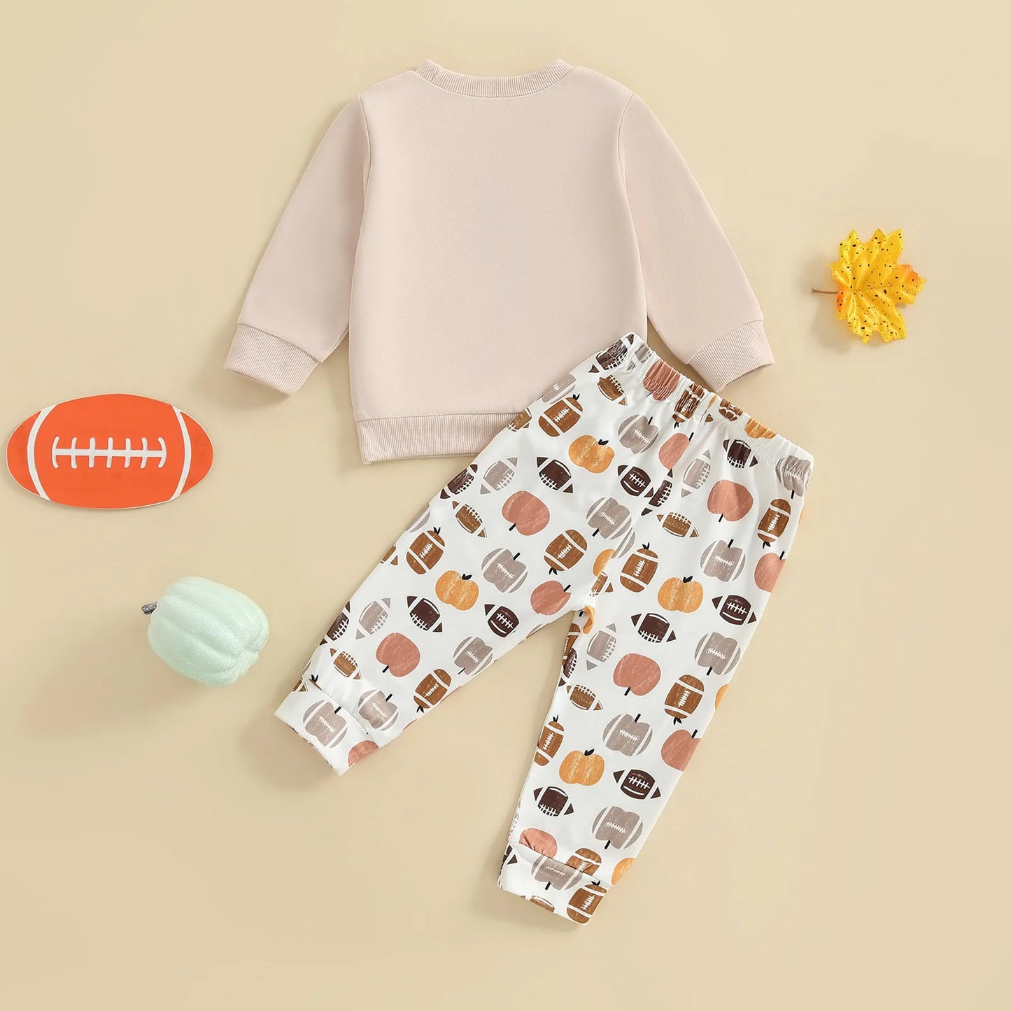 Baby Toddler Boys 2Pcs Game Day Fall Set Long Sleeve Football Embroidery Pullover Top and Pumpkin Print Pants Outfit