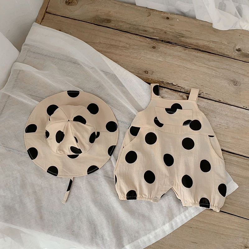 Polka Dot Romper With Bucket Hat Set
