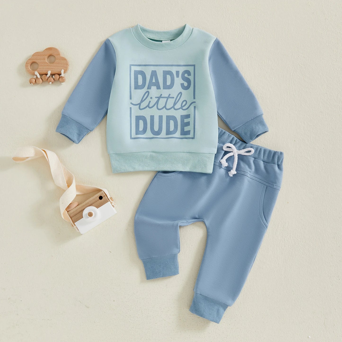 Baby Toddler Boys 2Pcs Autumn Dad's Little Dude Long Sleeve O Neck Letter Print Top Drawstring Pants Jogger Set