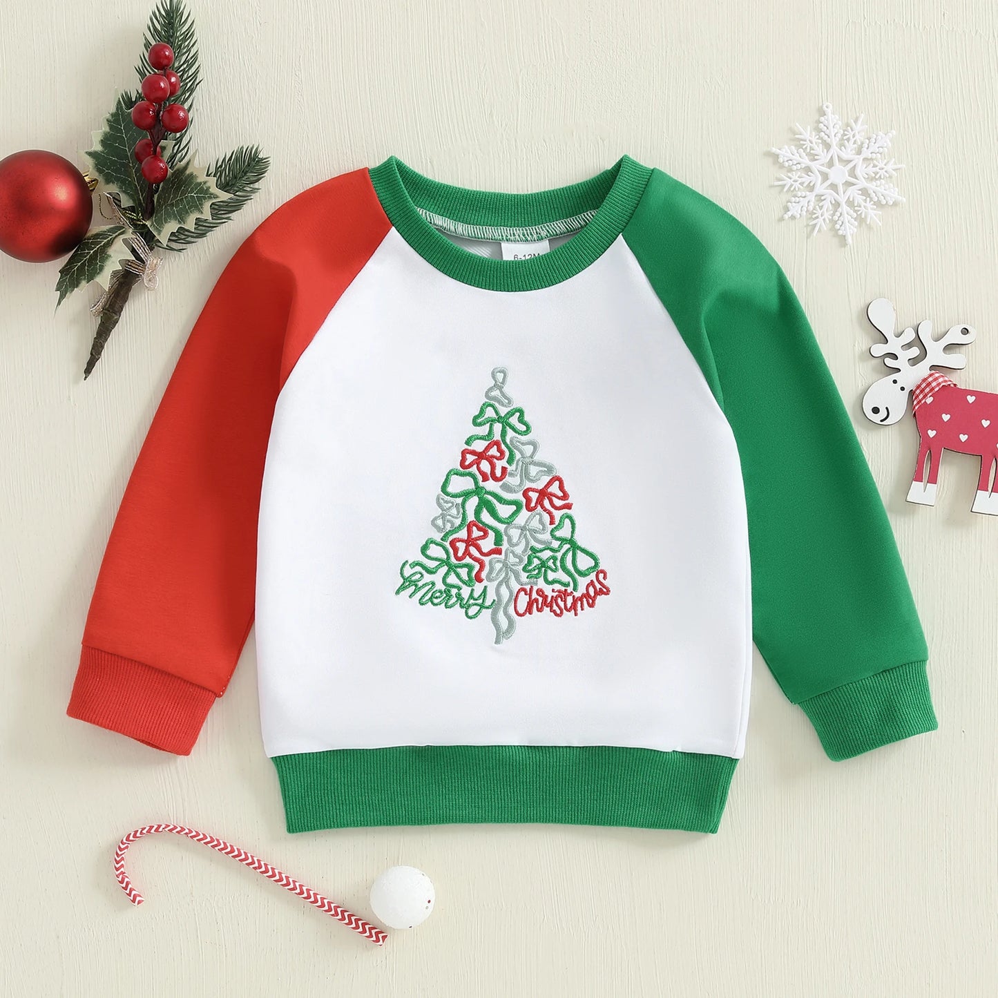 Baby Toddler Boys Girls Long Sleeve Pumpkin/Ghost/Christmas Tree Embroidery Crew Neck Top