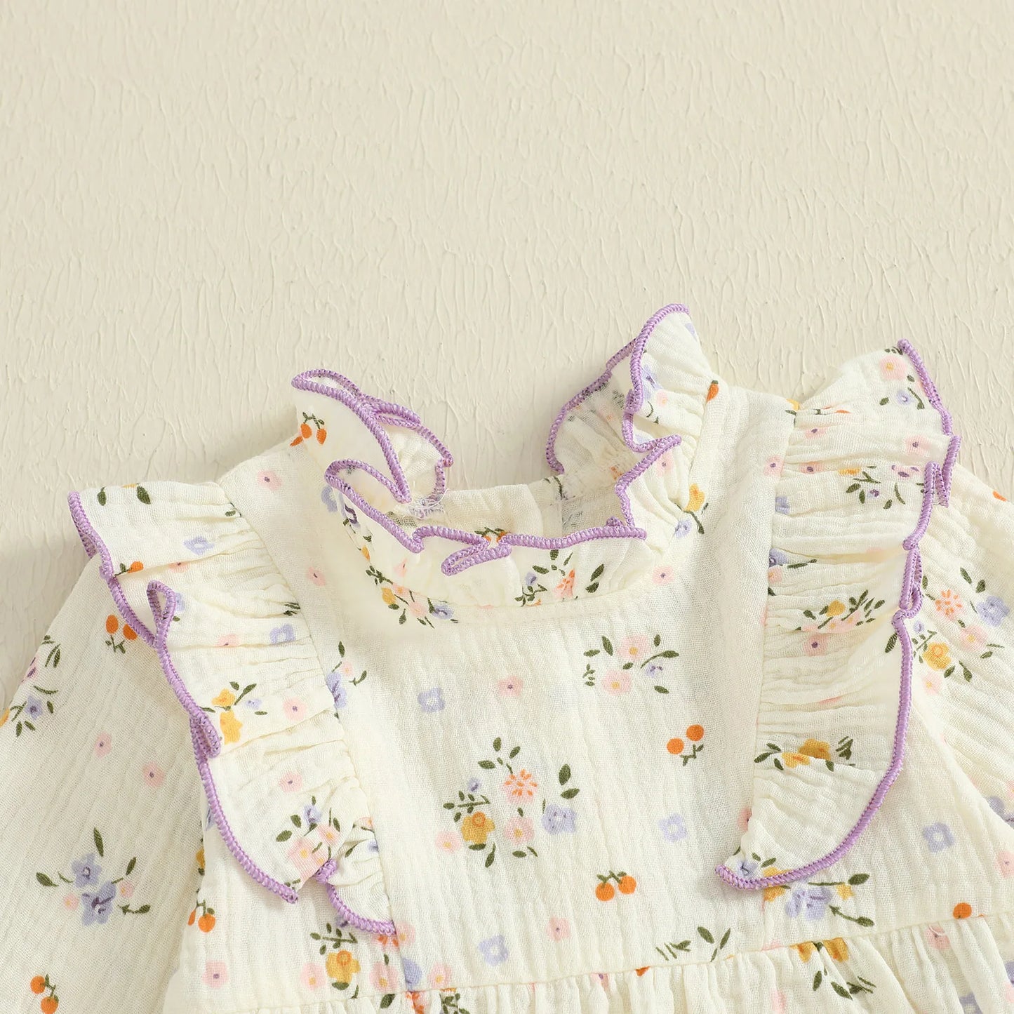 Baby Girl Fall Bubble Romper Floral Print Long Sleeve Frill Mock Neck Ruffled Jumpsuit