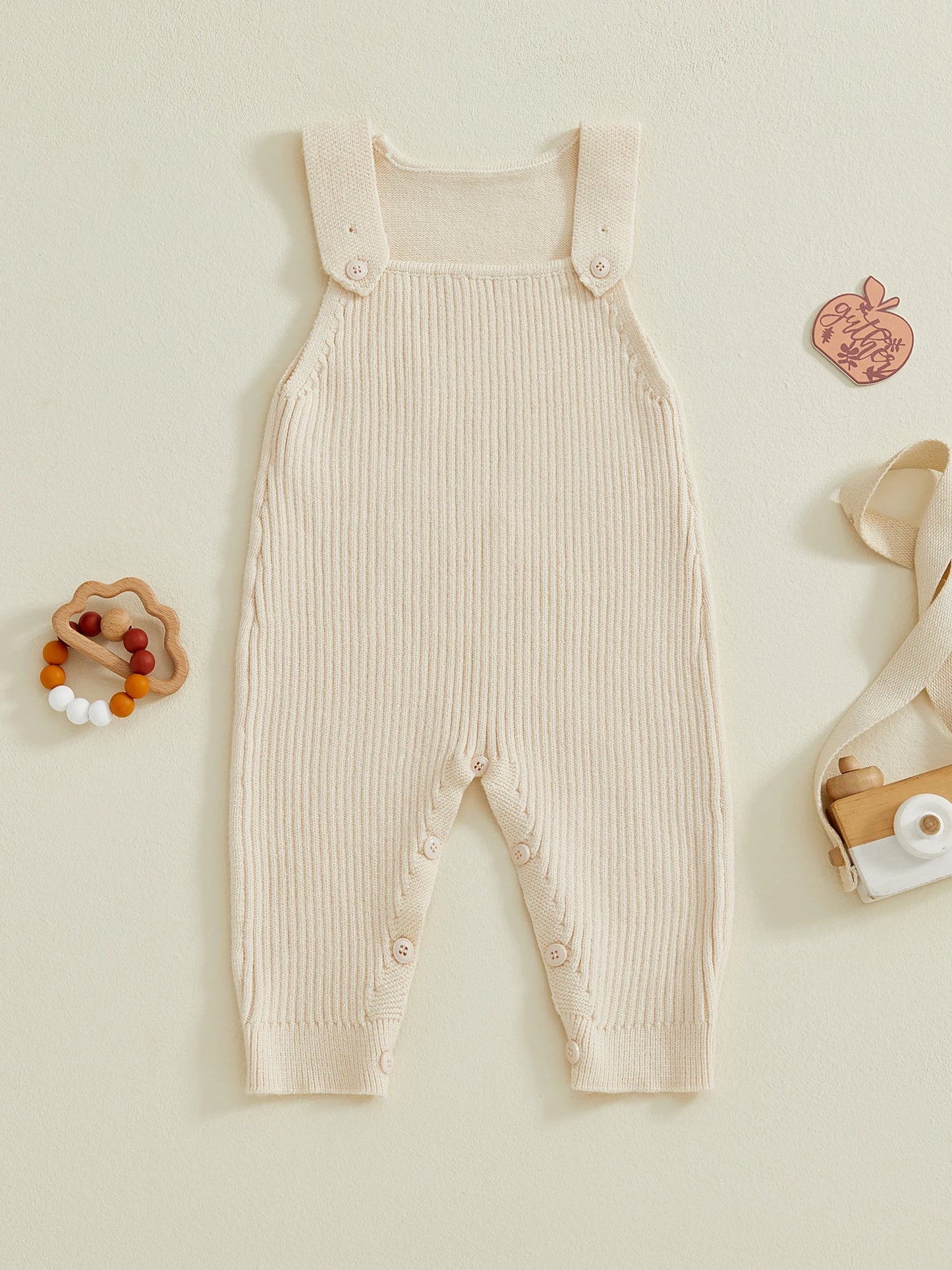 Baby Boys Girls Knit Jumpsuit Sleeveless Square Neck Solid Color Rompers Overalls
