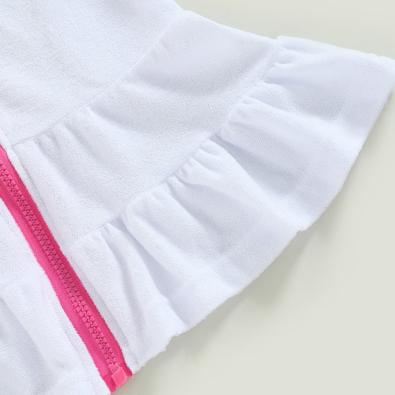 Toddler Kids Girls Swimwear Cover Up Dress Short Sleeve Zip Up Ruffles Solid Beach Dress for Kids