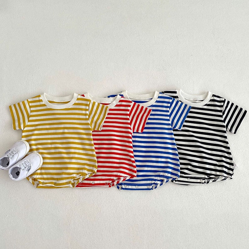 Striped Boys One Piece Short Sleeve Bodysuit Romper