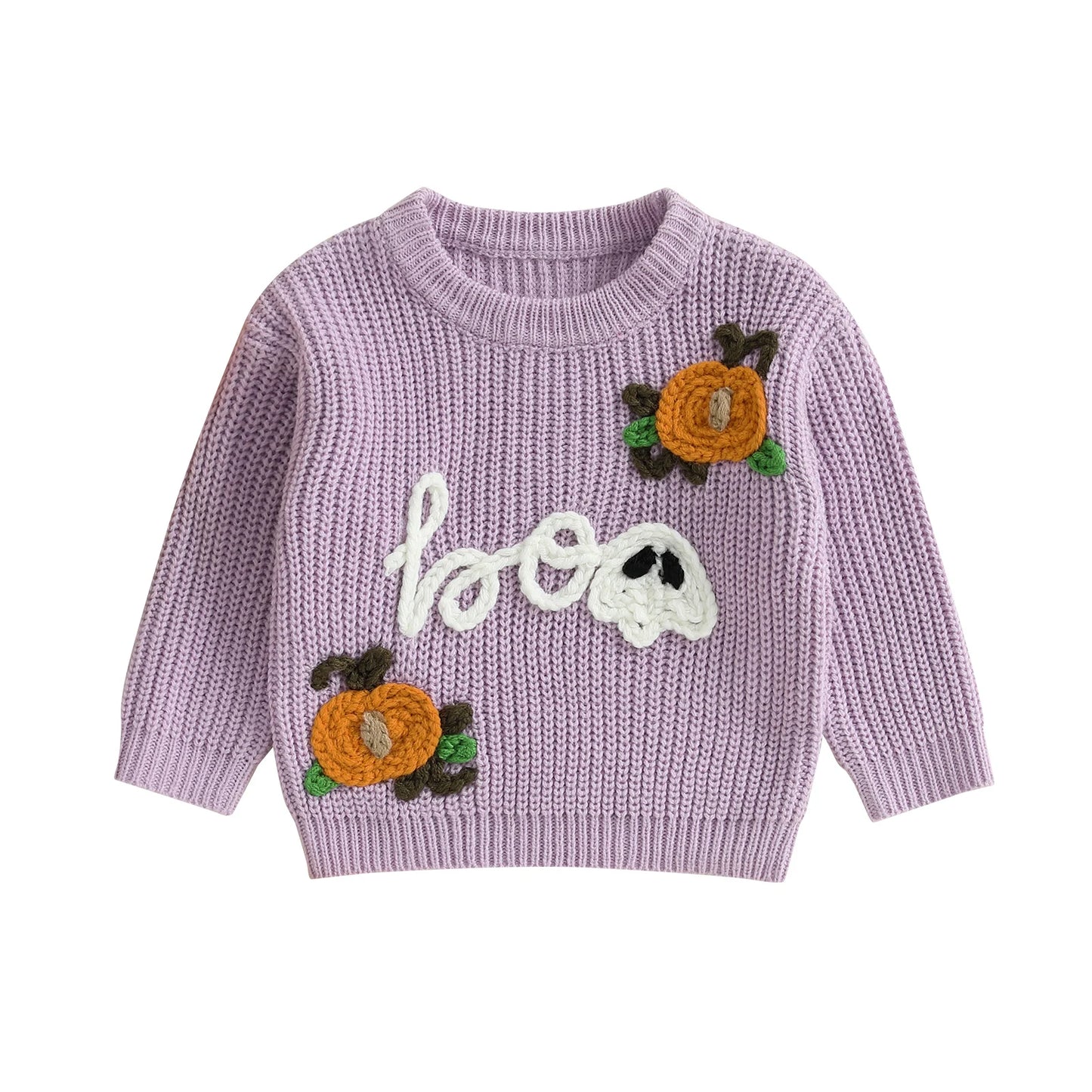 Baby Toddler Boys Girls Halloween Sweater Boo Letter Ghost Embroidery Long Sleeve Crew Neck Knitwear Pullover Top