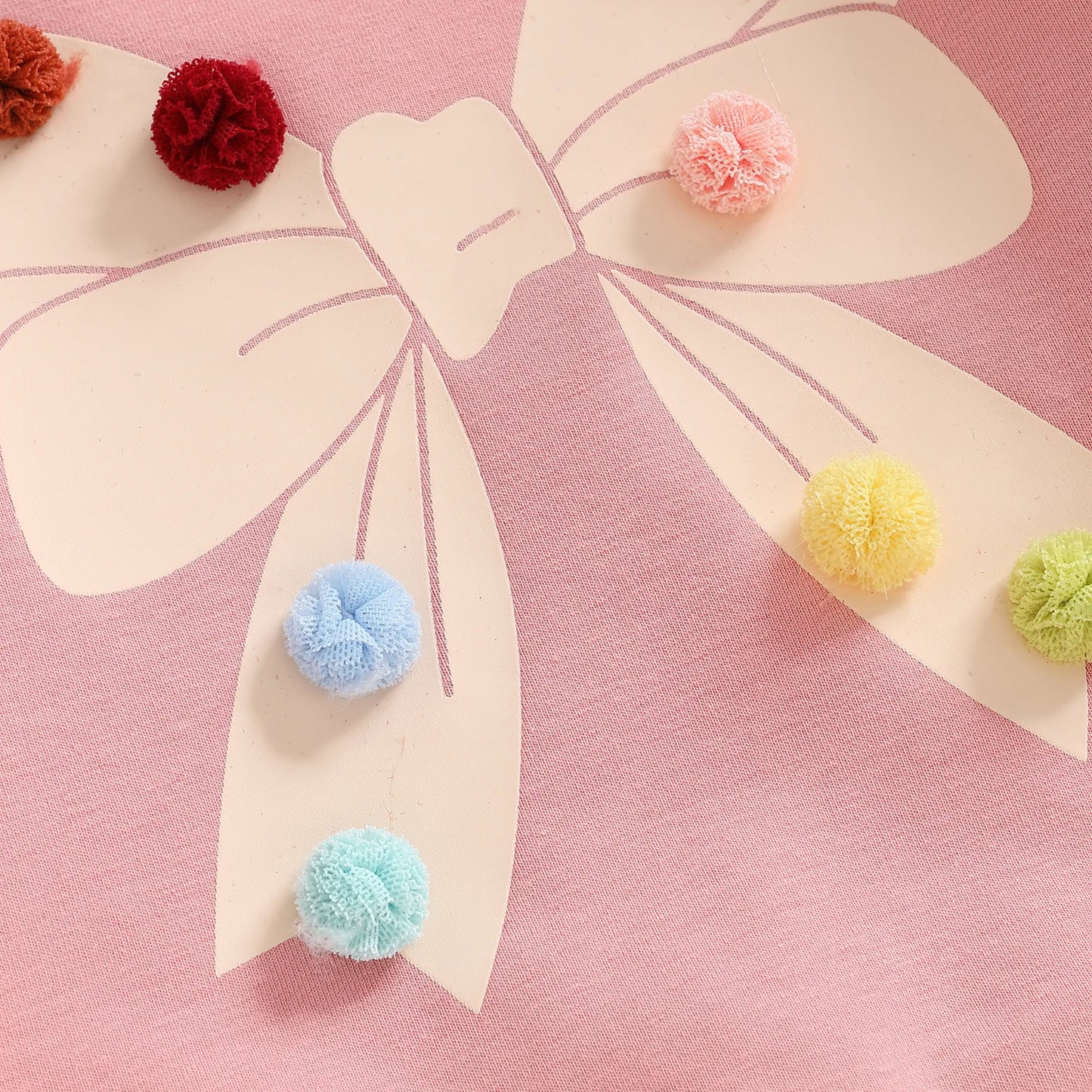 Baby Toddler Girls Long Sleeve Top Pom Pom Ball Bow Print Crewneck Pullover Winter Fall Clothes