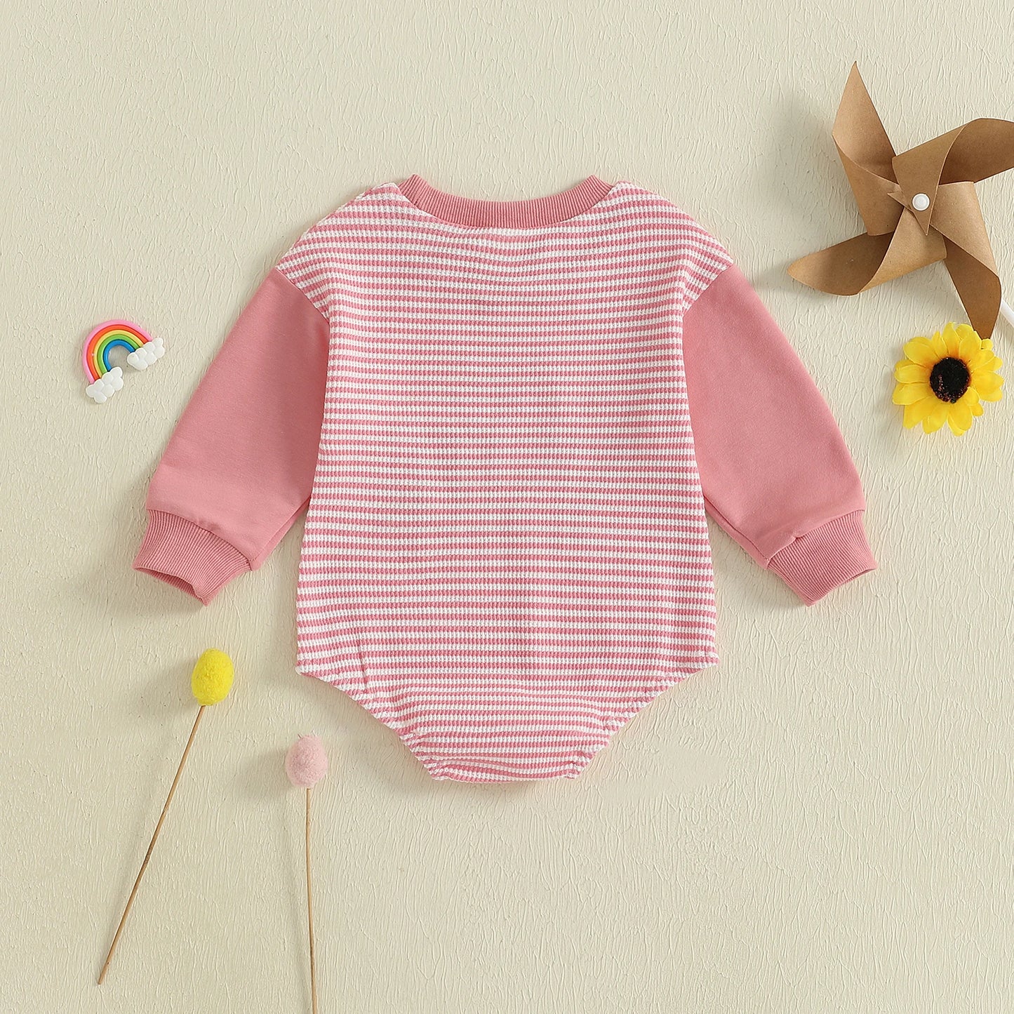 Baby Boys Girls Fall Romper Stripe Letter Little Brother Sister Embroidery Long Sleeve Crew Neck Bubble Jumpsuit