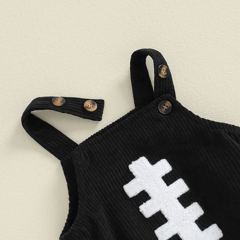 Baby Boys Girls Corduroy Overalls Sleeveless Football Embroidery Romper Fall