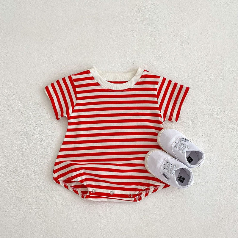 Striped Boys One Piece Short Sleeve Bodysuit Romper