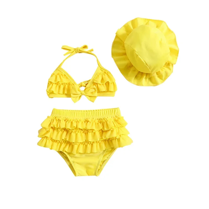 Baby Girls Cute Frill Swimsuit With Hat