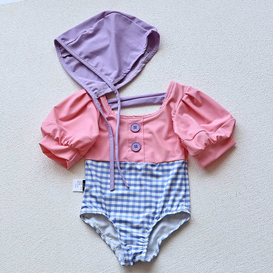 Girls Puff Sleeve 2 Pcs Swimsuit Set