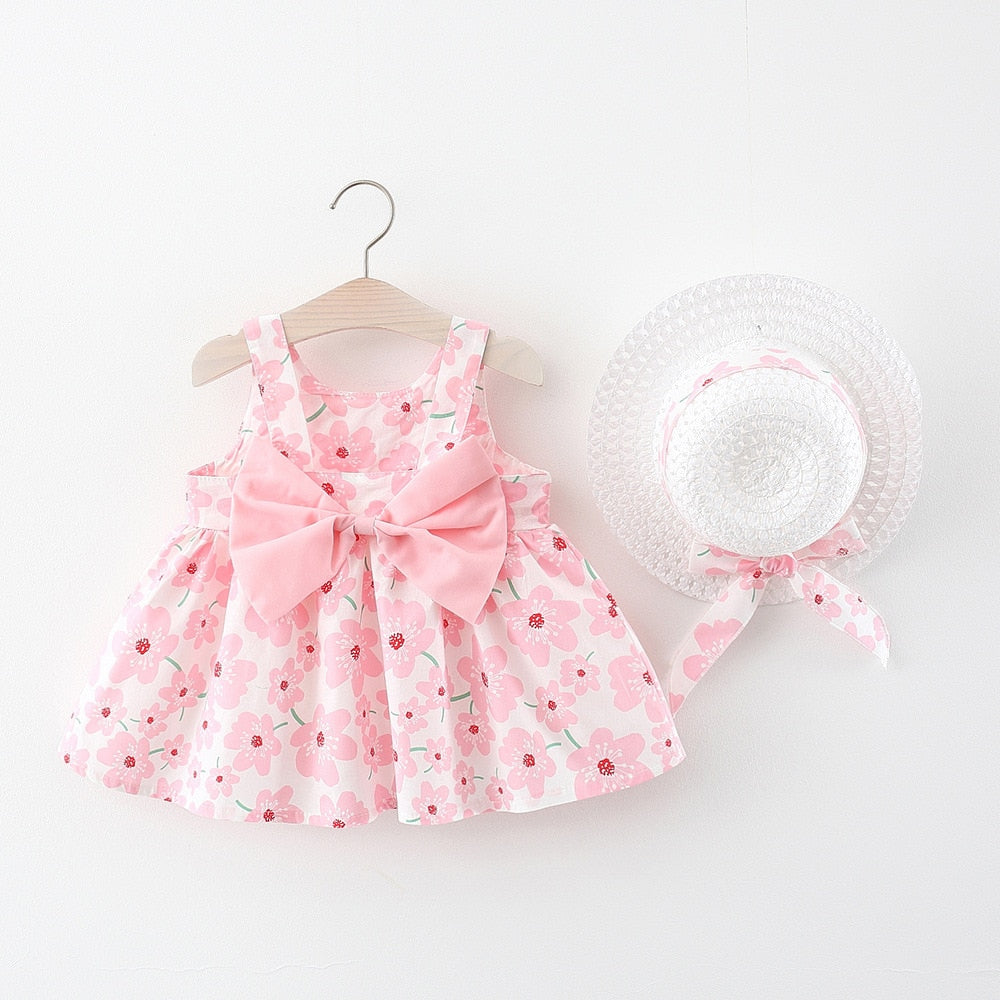 Summer Flower Girl Dress With Hat Set