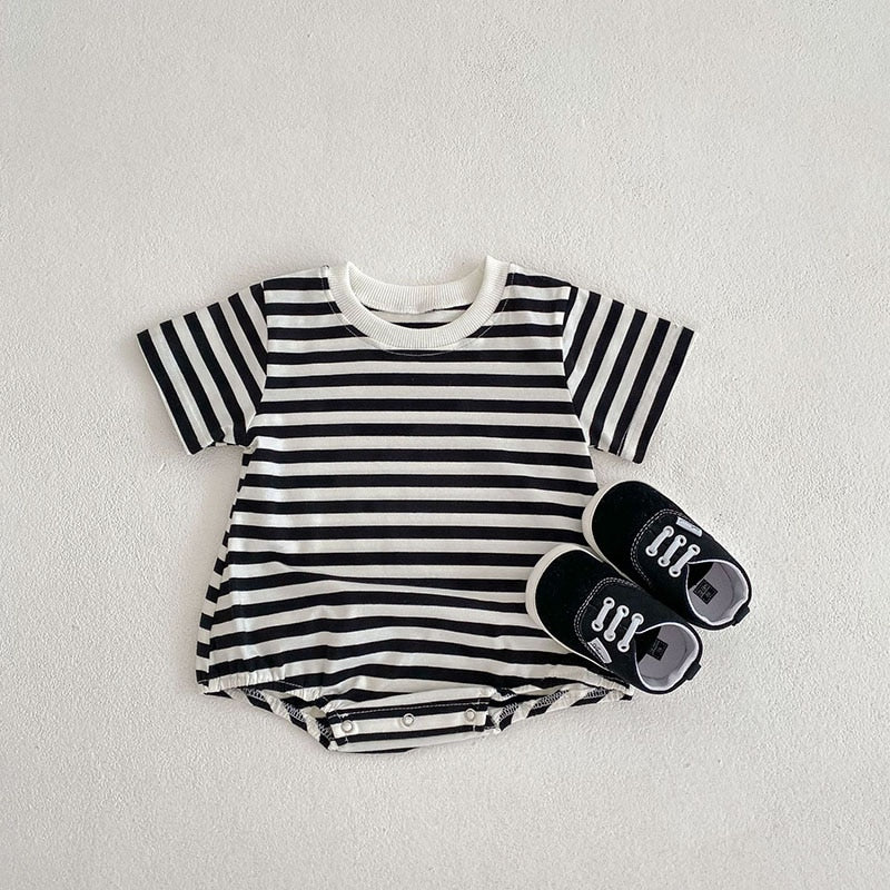 Striped Boys One Piece Short Sleeve Bodysuit Romper