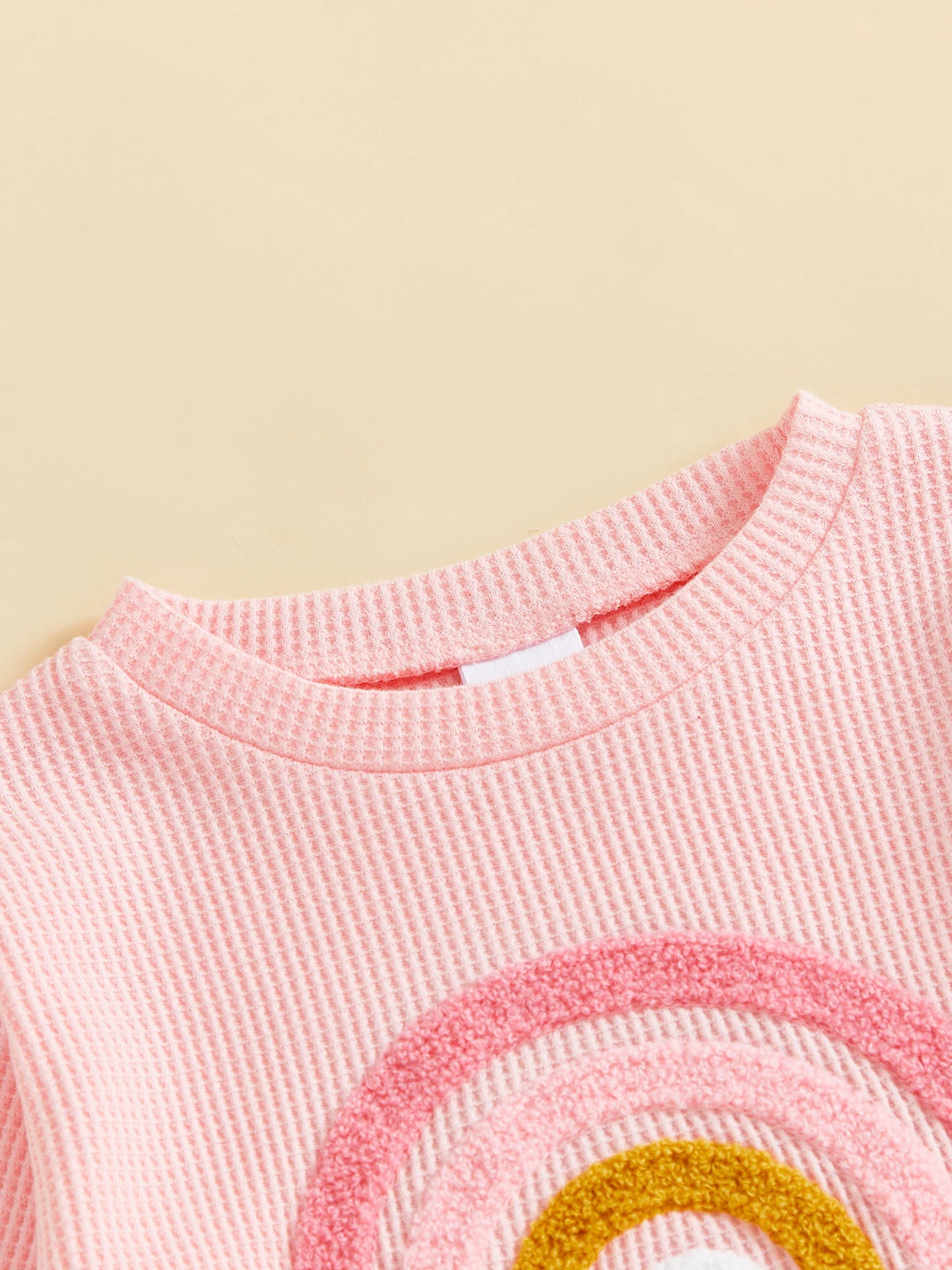 Baby Toddler Girls 2Pcs Fall Set Fashionable Rainbow Embroidery Long Sleeve Pullover Top with Jogger Pants Outfit