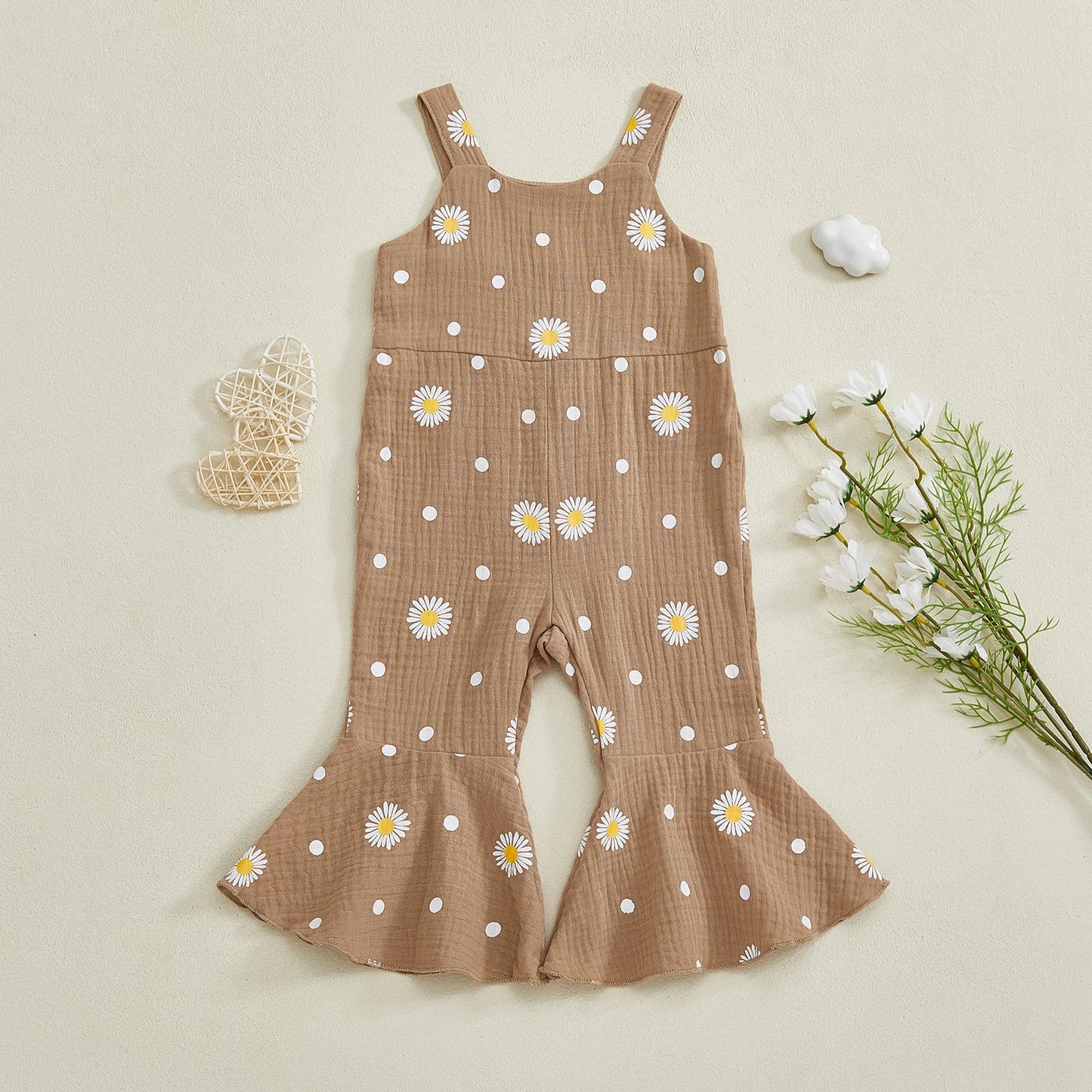 Baby Toddler Girls Summer Overalls Infants Sleeveless Daisy Floral Print Suspender Flared Pants