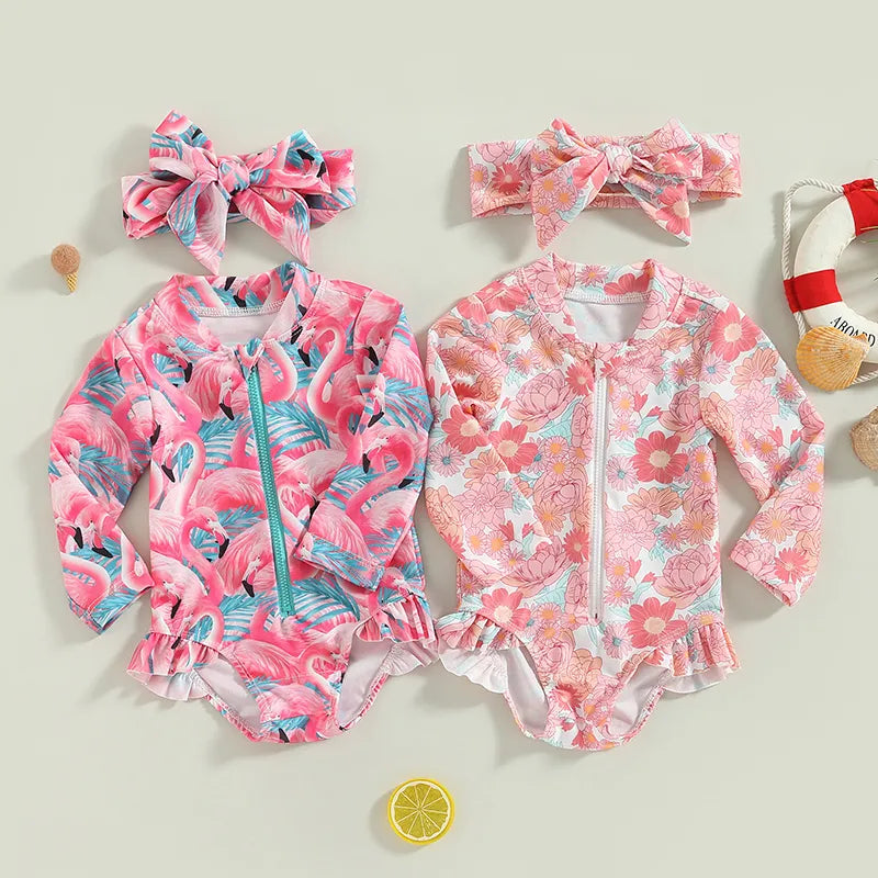 Baby Girl 2 Pcs Long Sleeve Cute Swimwear Set