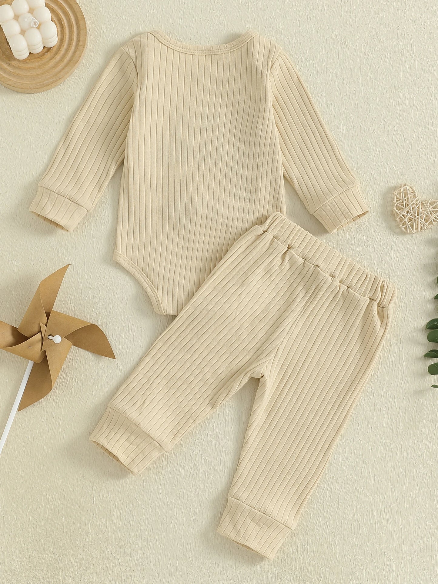 Baby Boy 2Pcs Fall Clothes Letter Little Bro Embroidery Long Sleeve Romper Solid Long Jogger Pants Outfit Set