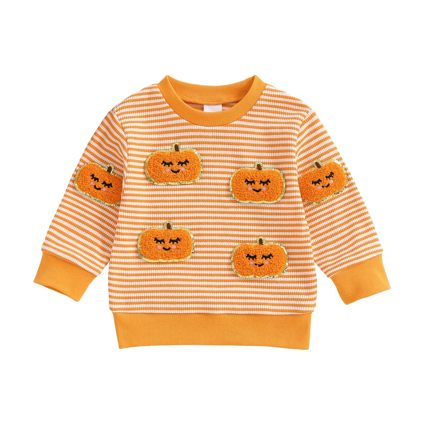 Baby Toddler Girls Boys Long Sleeve Crew Neck Ghost Pumpkin Striped Pullover Halloween Top Clothes