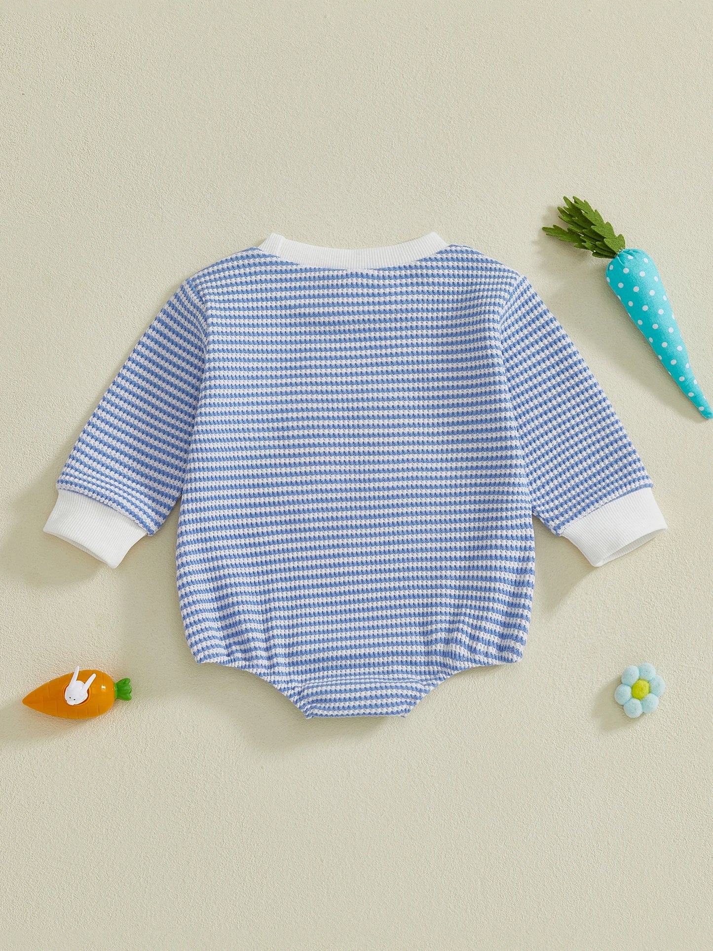 Baby Boy Easter Romper Striped Train Carrot Bunny Embroidered Long Sleeve Jumpsuit Casual Spring Clothes