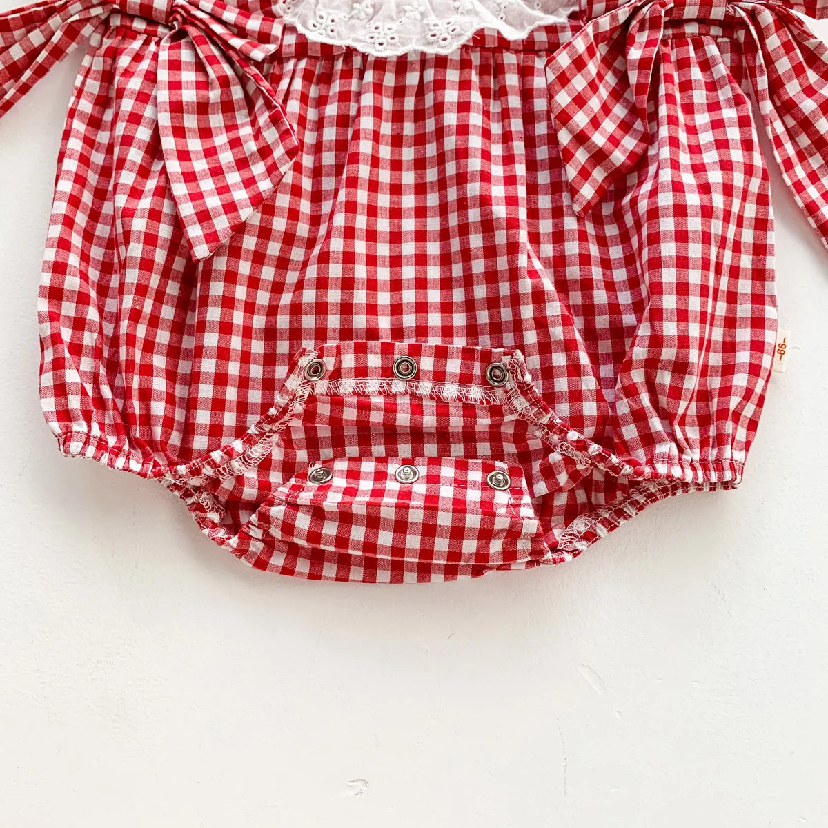 Strawberry Plaid Embroidered Romper